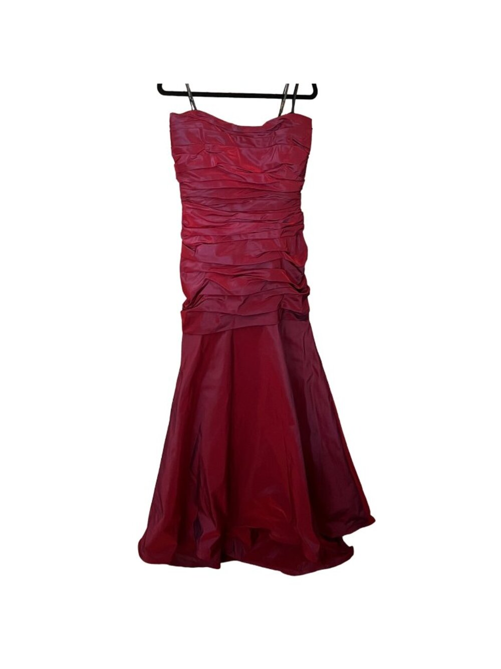 Vintage Tadashi Size M Burgundy Ruched Strapless Evening Long Mermaid Gown Dress